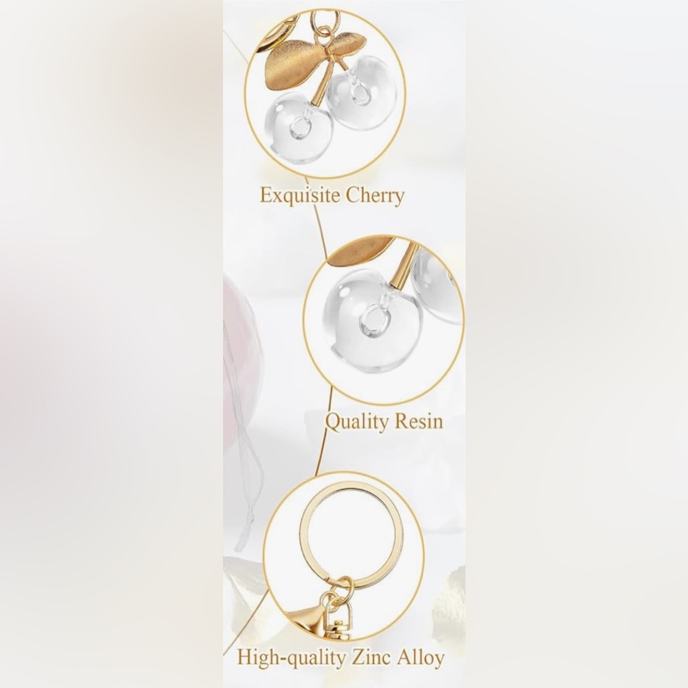 QTY 3 Gold & Clear Cherry Keychain or Bag Charm Accessories NEW - Picture 4 of 4